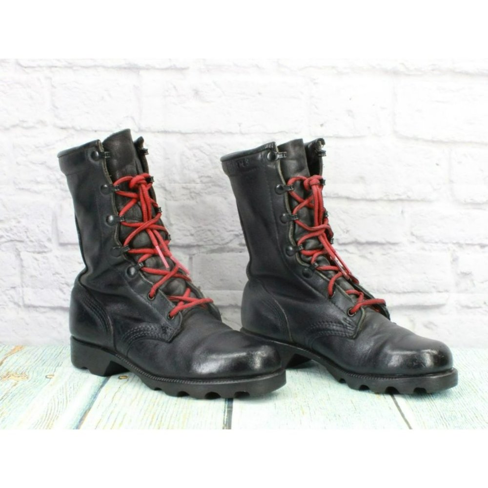 *Unbranded Black Leather Lace Up Mid Calf Work Boots Size 4 Wide - Picture 3 of 9